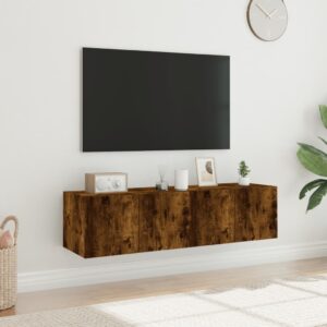 vidaXL Väggmonterad tv-bänk LED 2 st rökfärgad ek 60x35x31 cm - Bild 4