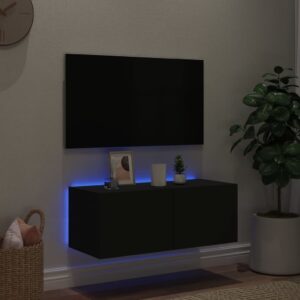 vidaXL Väggmonterad tv-bänk LED svart 80x35x31 cm - Bild 3