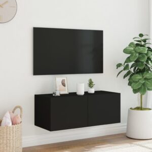 vidaXL Väggmonterad tv-bänk LED svart 80x35x31 cm - Bild 4