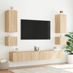 vidaXL Väggmonterad tv-bänk LED sonoma-ek 100x35x31 cm - Bild 7