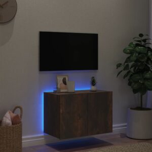 vidaXL Väggmonterad tv-bänk LED rökfärgad ek 60x35x41 cm - Bild 4