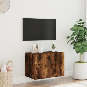 vidaXL Väggmonterad tv-bänk LED rökfärgad ek 60x35x41 cm - Bild 5