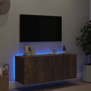 vidaXL Väggmonterad tv-bänk LED rökfärgad ek 100x35x41 cm - Bild 4