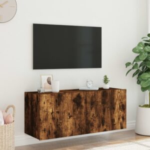 vidaXL Väggmonterad tv-bänk LED rökfärgad ek 100x35x41 cm - Bild 5