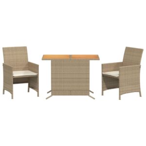 vidaXL Bistrogrupp med dynor 3 delar beige konstrotting - Bild 2