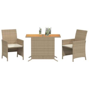 vidaXL Bistrogrupp med dynor 3 delar beige konstrotting - Bild 3