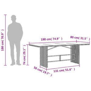 vidaXL Trädgårdsbord med glasskiva svart 190x80x74 cm konstrotting - Bild 10