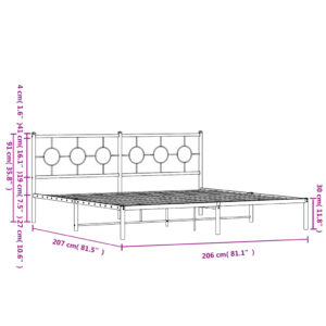 vidaXL Sängram med huvudgavel metall vit 200x200 cm - Bild 10