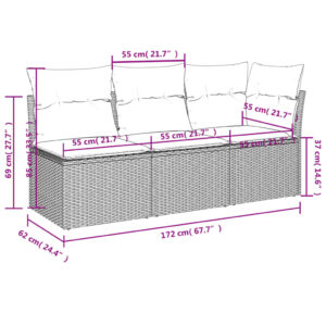 vidaXL Trädgårdssoffa 3-sits med dynor konstrotting beige - Bild 11