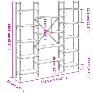 vidaXL Bokhylla rökfärgad ek 155,5x24x166,5 cm konstruerat trä - Bild 10