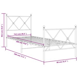 vidaXL Sängram med huvudgavel och fotgavel svart metall 75x190 cm - Bild 8