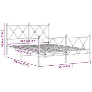 vidaXL Sängram med huvudgavel och fotgavel svart metall 137x190 cm - Bild 8