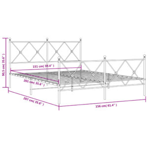 vidaXL Sängram med huvudgavel och fotgavel vit metall 150x200 cm - Bild 8