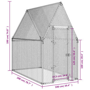 vidaXL Hönsbur silver 200x100x190 cm galvaniserat stål - Bild 11