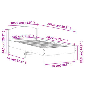 vidaXL Sängram med huvudgavel 100x200 cm massiv furu - Bild 9