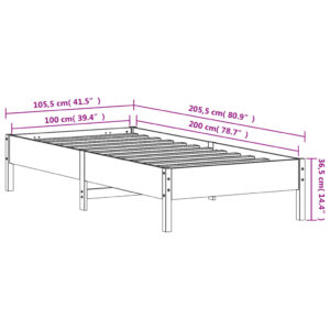 vidaXL Sängram vit 100x200 cm massiv furu - Bild 9