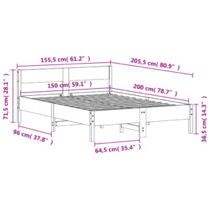 vidaXL Sängram med huvudgavel vit 150x200 cm massiv furu - Bild 9