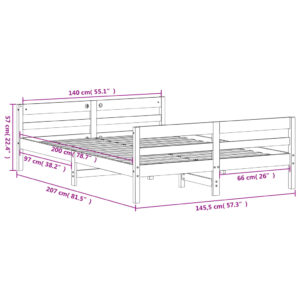 vidaXL Sängram med huvudgavel vit 140x200 cm massiv furu - Bild 9