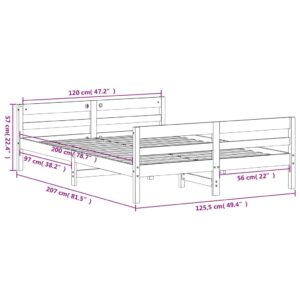 vidaXL Sängram med huvudgavel vaxbrun 120x200 cm massiv furu - Bild 9