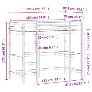 vidaXL Våningssäng med skrivbord 75x190 cm massiv furu - Bild 10