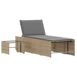 vidaXL Solsängar 2 st med bord beige konstrotting - Bild 5