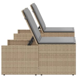 vidaXL Solsängar 2 st med bord beige konstrotting - Bild 7