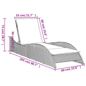 vidaXL Solsäng med dyna brun 60x205x73 cm konstrotting - Bild 9