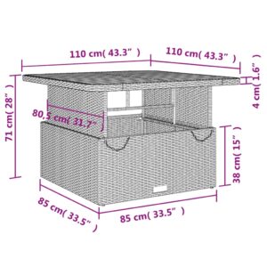 vidaXL Trädgårdsbord svart 110x110x71 cm konstrotting och akaciaträ - Bild 11