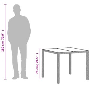 vidaXL Trädgårdsbord med glasskiva ljusgrå 90x90x75 cm konstrotting - Bild 12