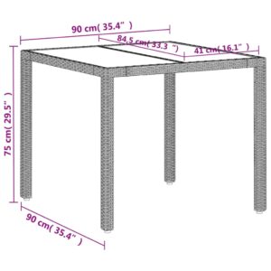 vidaXL Trädgårdsbord med glasskiva ljusgrå 90x90x75 cm konstrotting - Bild 11