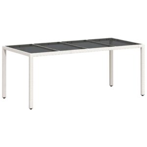 vidaXL Trädgårdsbord med glasskiva vit 190x90x75 cm konstrotting - Bild 2