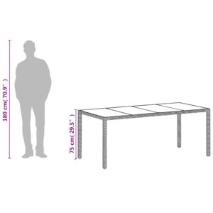 vidaXL Trädgårdsbord med glasskiva vit 190x90x75 cm konstrotting - Bild 12