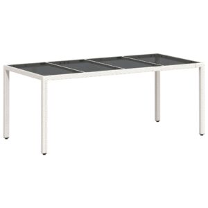 vidaXL Trädgårdsbord med glasskiva vit 190x90x75 cm konstrotting - Bild 7