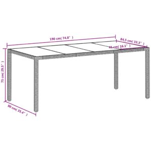 vidaXL Trädgårdsbord med glasskiva vit 190x90x75 cm konstrotting - Bild 11