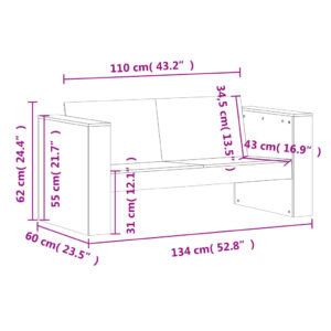 vidaXL Trädgårdssoffa 2-sits vit 134x60x62 cm massiv furu - Bild 9