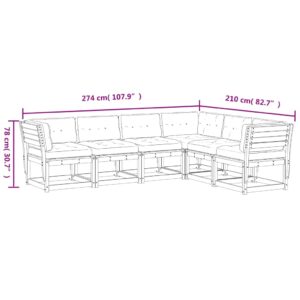 vidaXL Soffgrupp för trädgården med dynor 6 delar vit massiv furu - Bild 8