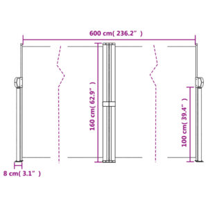 vidaXL Infällbar sidomarkis gräddvit 160x600 cm - Bild 10