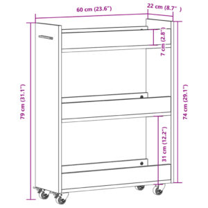 vidaXL Skåp med hjul rökfärgad ek 60x22x79 cm konstruerat trä - Bild 10