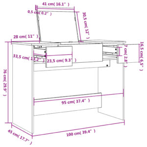 vidaXL Sminkbord med spegel grå sonoma 100x45x76 cm - Bild 10