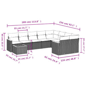 vidaXL Loungegrupp 10 delar med svarta dynor konstrotting - Bild 8