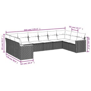 vidaXL Loungegrupp 10 delar med svarta dynor konstrotting - Bild 7