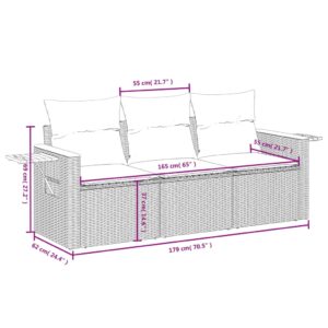 vidaXL Soffgrupp för trädgården 3 delar med dynor beige konstrotting - Bild 7