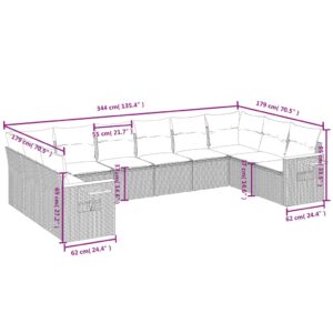 vidaXL Soffgrupp för trädgården med dynor 10 delar grå konstrotting - Bild 6