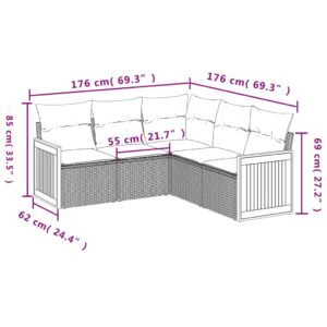 vidaXL Soffgrupp för trädgården med dynor 5 delar beige konstrotting - Bild 7