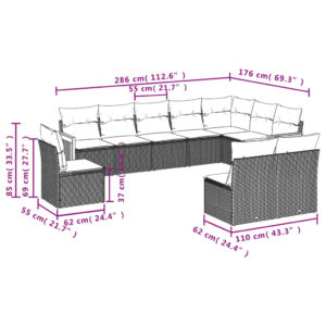 vidaXL Loungegrupp 10 delar med svarta dynor konstrotting - Bild 7