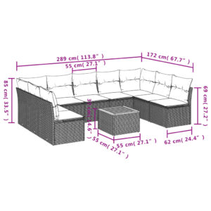 vidaXL Loungegrupp 10 delar med svarta dynor konstrotting - Bild 3