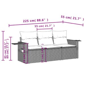 vidaXL Soffgrupp för trädgården 3 delar med dynor beige konstrotting - Bild 7