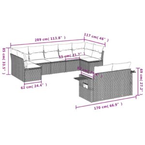 vidaXL Soffgrupp för trädgården med dynor 9 delar beige konstrotting - Bild 8