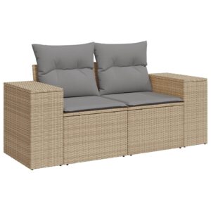 vidaXL Soffgrupp för trädgården med dynor 6 delar beige konstrotting - Bild 3