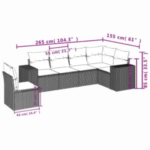 vidaXL Soffgrupp för trädgården med dynor 6 delar beige konstrotting - Bild 7